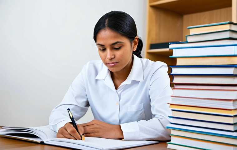 Literature Review**
"A focused occupational therapist, fully clothed in professional attire, sitting at a desk piled high with academic journals and books, immersed in research, highlighting passages, safe for work, appropriate content, well-lit study, perfect anatomy, natural proportions, professional, family-friendly."
**
