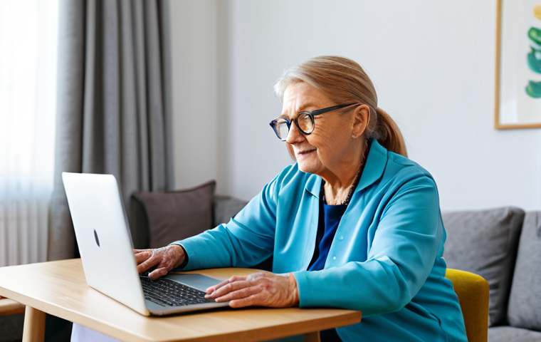 **
"A physical therapist conducting a telehealth session with a senior patient in her living room. The patient is fully clothed, wearing comfortable clothes, and performing exercises under the therapist's guidance on a laptop screen. The background shows a cozy, well-lit living space. Safe for work, appropriate content, fully clothed, professional, perfect anatomy, natural pose, well-lit, high resolution."
**