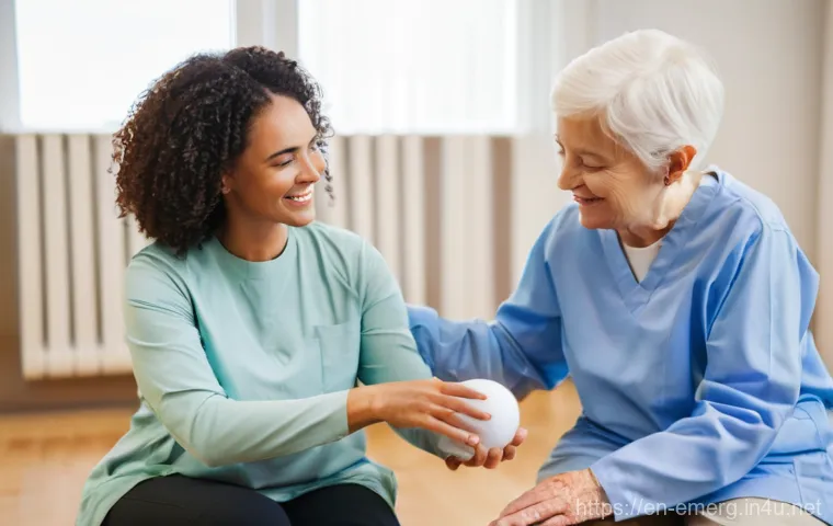 작업치료사의 환자 기록 관리 방법 - **Prompt:** A diverse, professional occupational therapist, mid-30s, with a warm smile, is seated be...