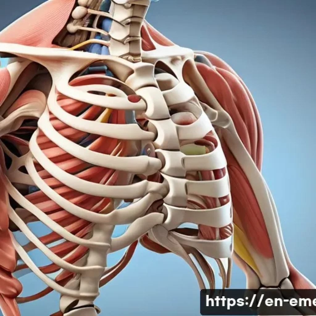 작업치료사 필수 중점 과목 - A detailed, realistic medical illustration of the human musculoskeletal system focusing on the upper...