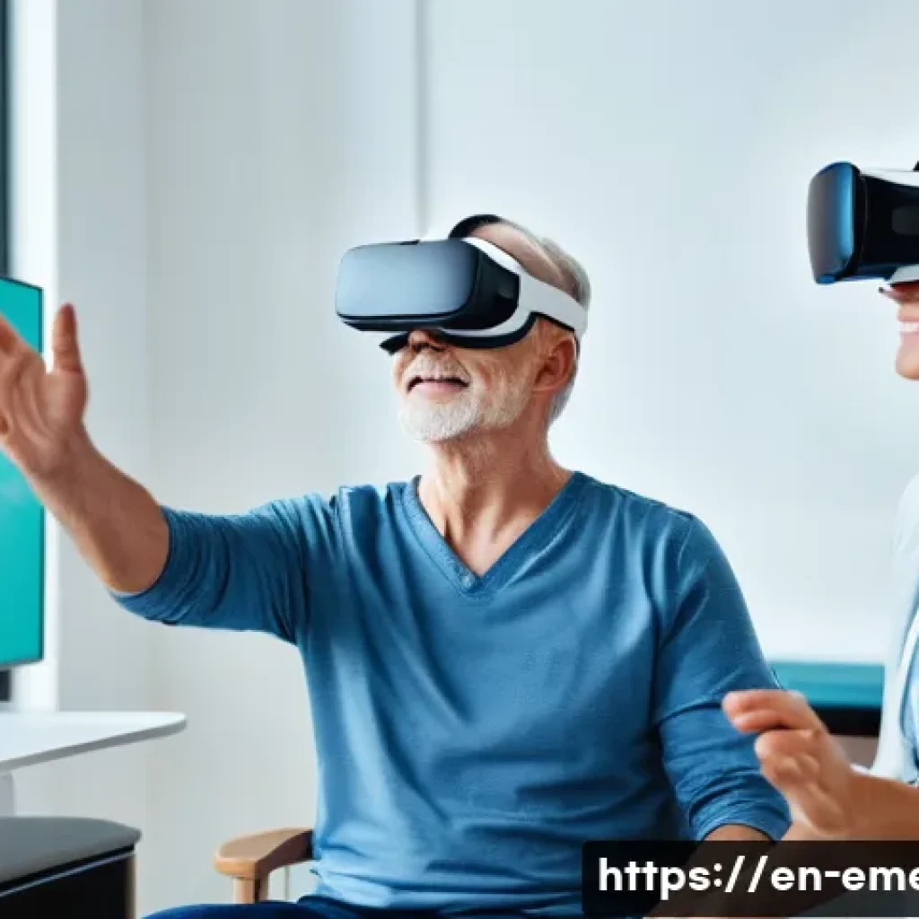작업치료사의 최신 임상 사례 연구 - A modern occupational therapy clinic scene showing a middle-aged stroke survivor wearing comfortable...