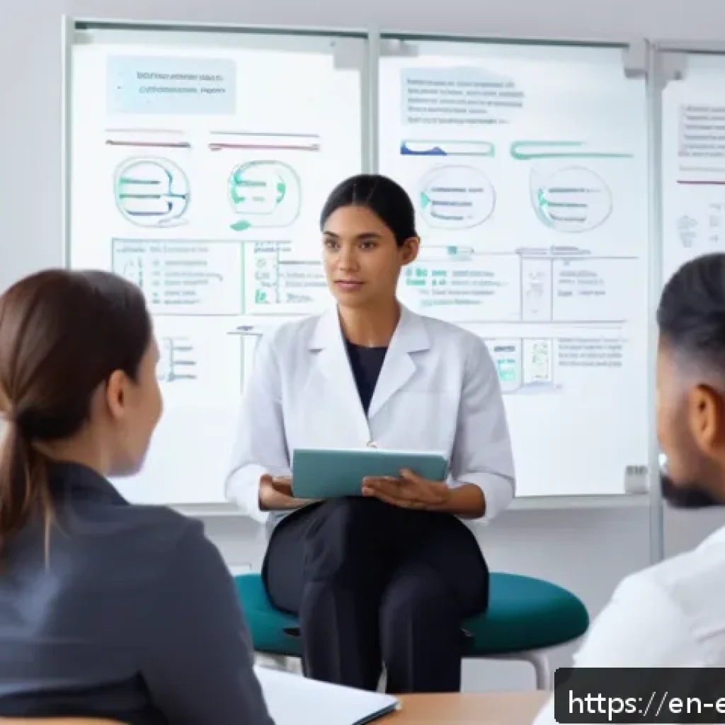작업치료사의 성공적인 팀 빌딩 - A diverse occupational therapy team in a bright, modern clinic room engaging in an open communicatio...
