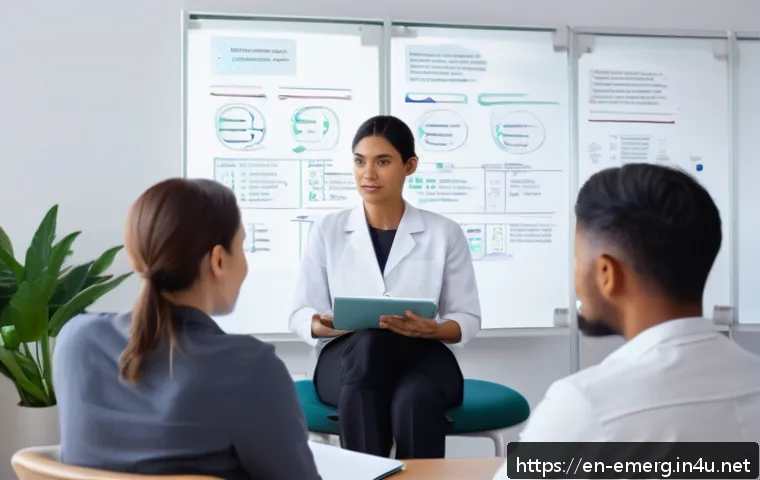 작업치료사의 성공적인 팀 빌딩 - A diverse occupational therapy team in a bright, modern clinic room engaging in an open communicatio...