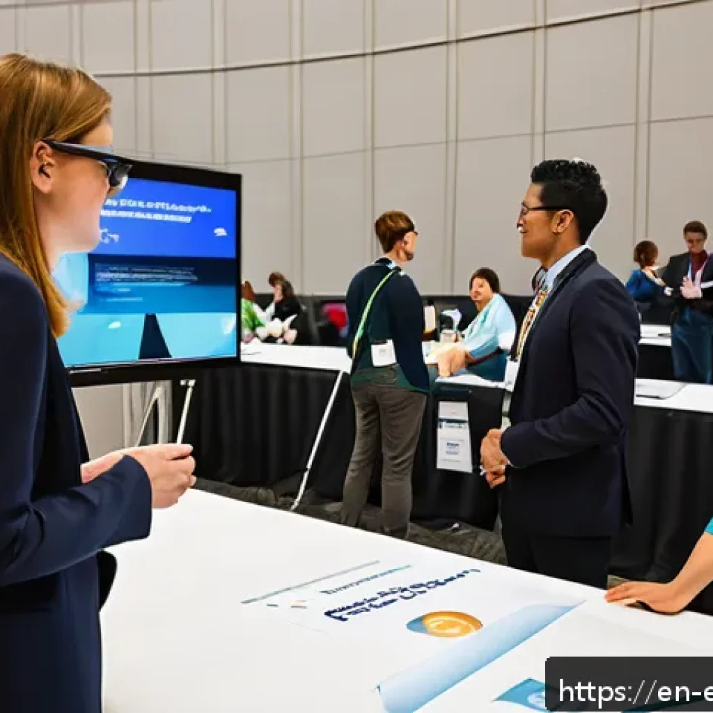작업치료사 대상 컨퍼런스 소개 - A modern occupational therapy conference scene set in a spacious, well-lit convention center in San ...