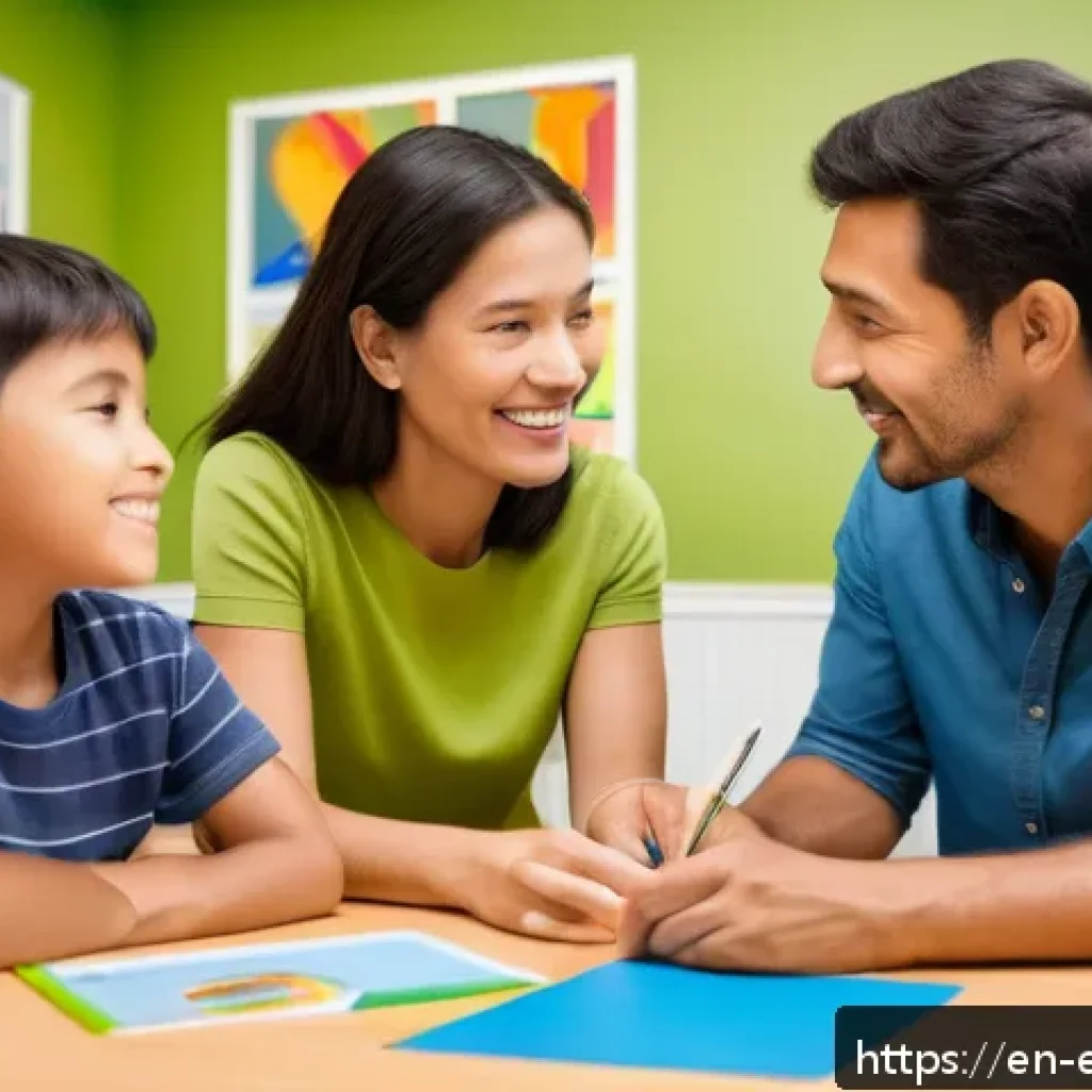 작업치료사의 환자 가족 인터뷰 사례 - A warm and inviting occupational therapy room with a diverse family of four&mdash;parents and two children...