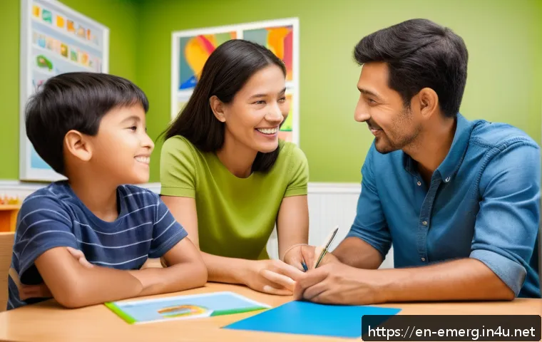 작업치료사의 환자 가족 인터뷰 사례 - A warm and inviting occupational therapy room with a diverse family of four&mdash;parents and two children...