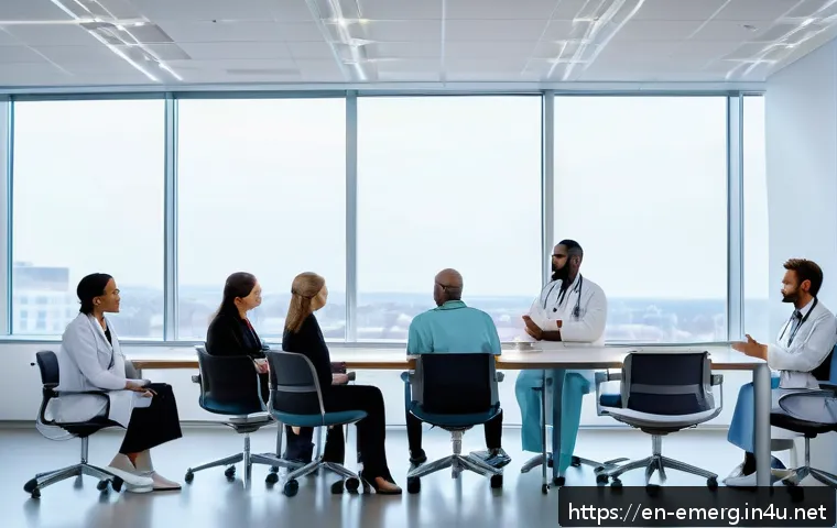작업치료사의 직장 내 갈등 해결 - A diverse team of healthcare professionals, including occupational therapists, nurses, and doctors, ...